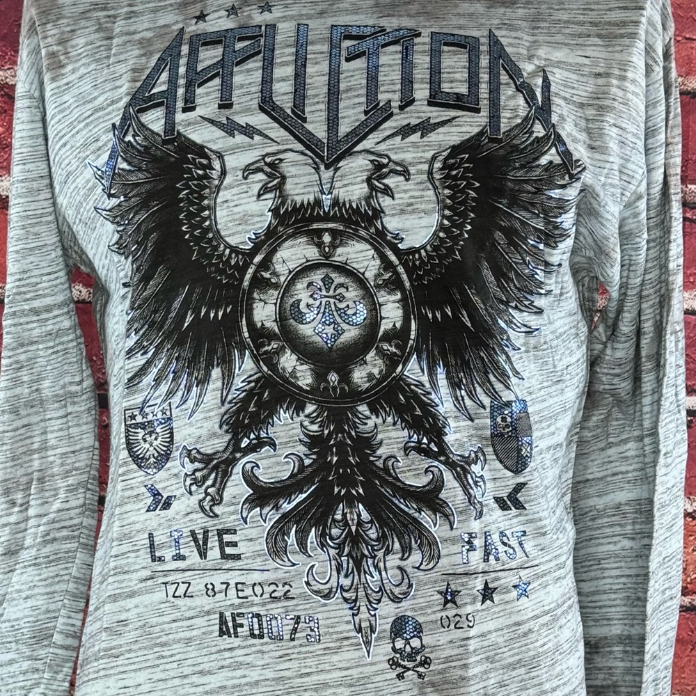 Affliction Men's Long Sleeve Graphic T-shirt -Gray/Black -Various Sizes- NWT - Picture 4 of 12